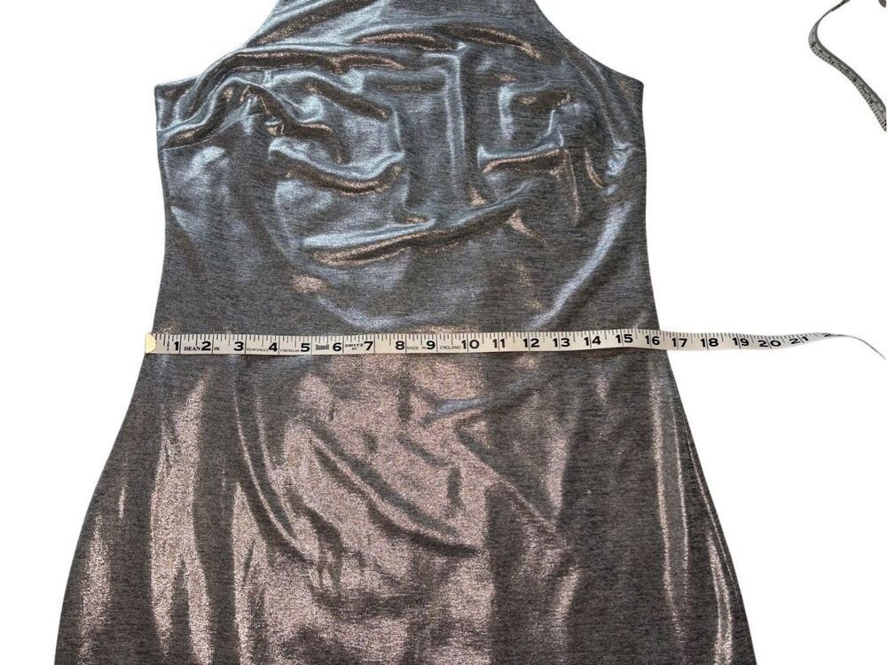 White House Black Market silver metallic sleeveless halter dress - M - Picture 8 of 11